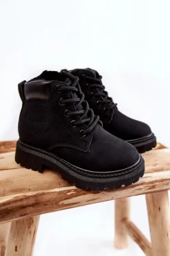 Boto Dziecięce Ocieplane Botki Trapery Czarne Cheddy