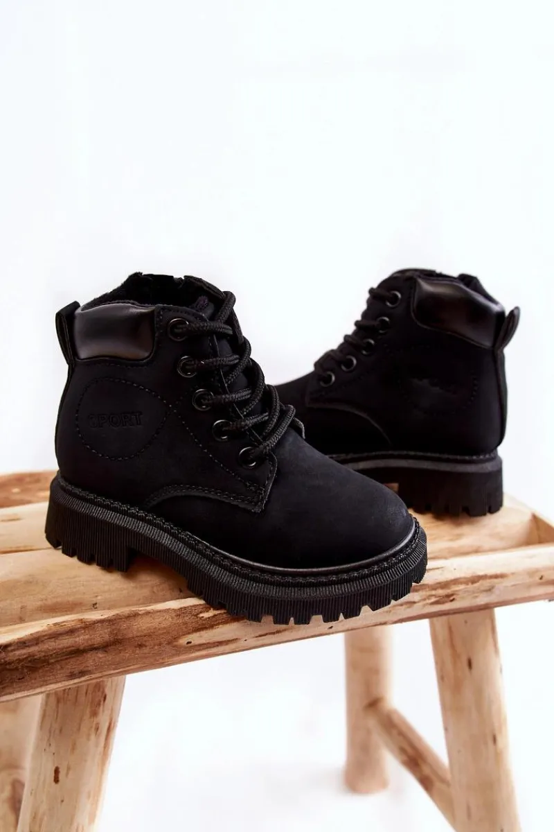 Boto Dziecięce Ocieplane Botki Trapery Czarne Cheddy