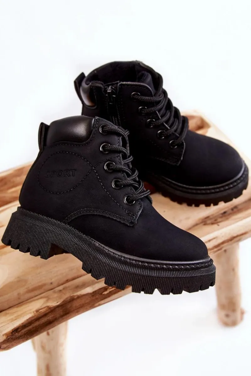 Boto Dziecięce Ocieplane Botki Trapery Czarne Cheddy