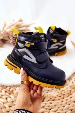 Chłopięce>Boto Dziecięce Ocieplane Botki Na Rzepy Granatowe Fruzio