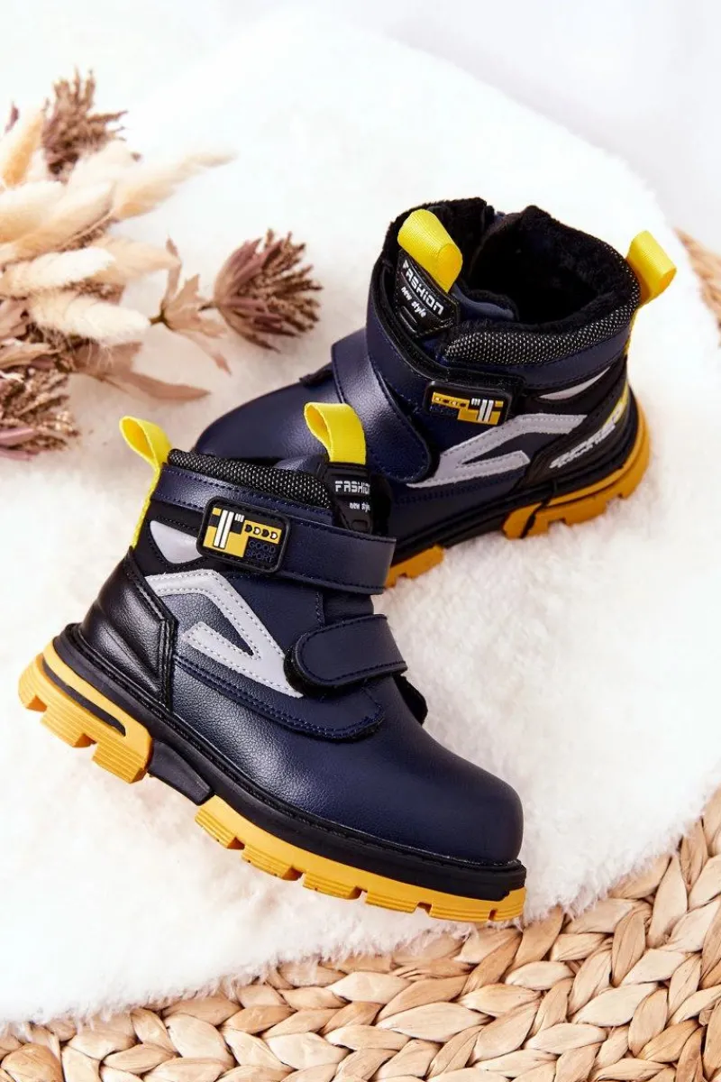 Chłopięce>Boto Dziecięce Ocieplane Botki Na Rzepy Granatowe Fruzio