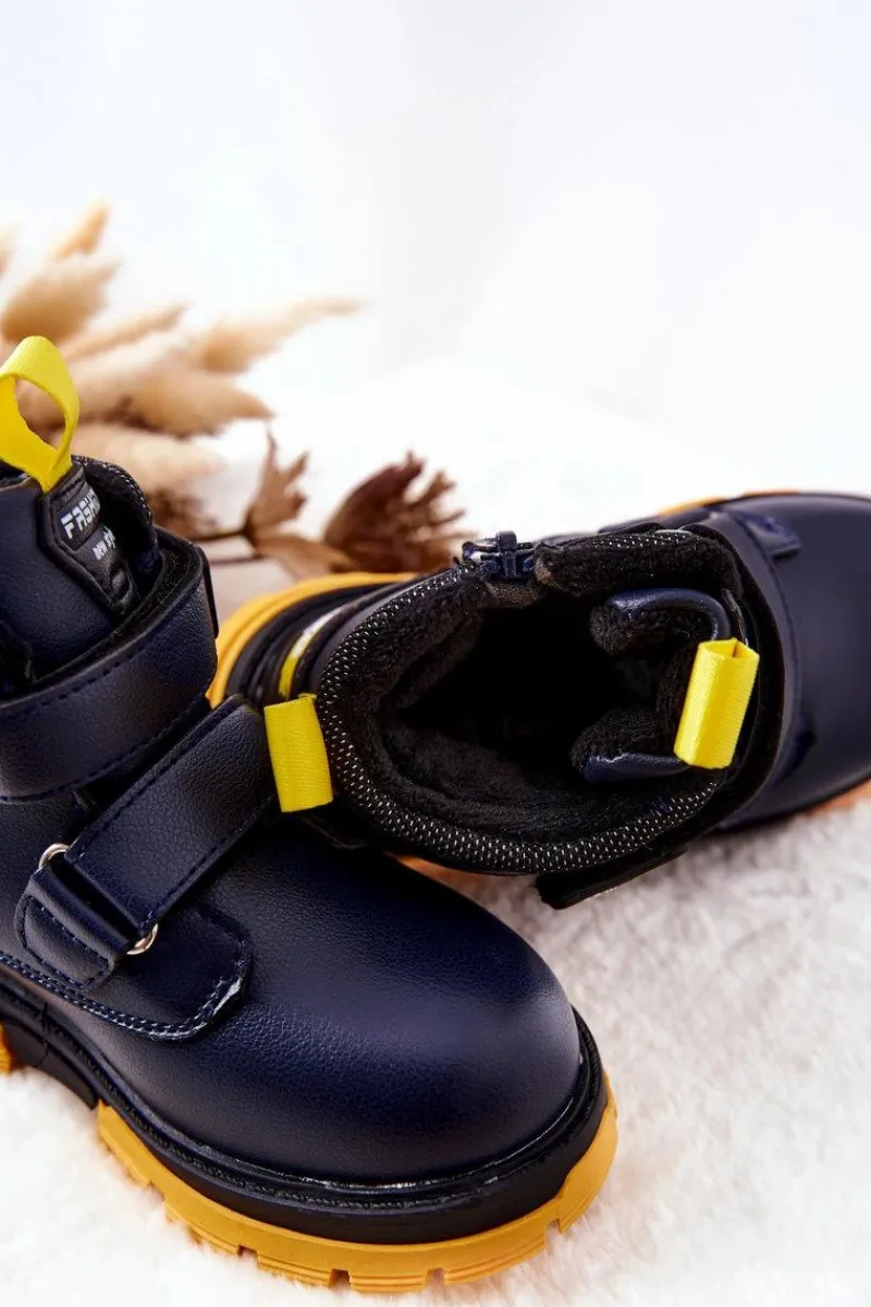 Chłopięce>Boto Dziecięce Ocieplane Botki Na Rzepy Granatowe Fruzio