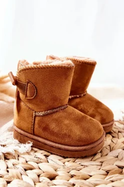 Outlet Dziecięce Ocieplane Botki Śniegowce Khaki Funky Dzieci Dziewczęce|Chłopięce