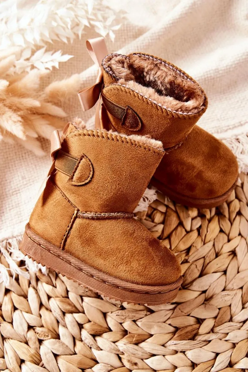 Outlet Dziecięce Ocieplane Botki Śniegowce Khaki Funky Dzieci Dziewczęce|Chłopięce