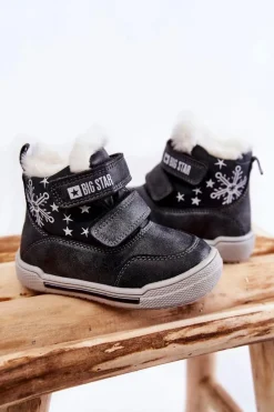 Sale Big Star Shoes Dziecięce Ocieplane Botki Na Rzepy Big Star KK374191 Czarne