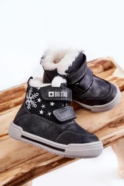 Sale Big Star Shoes Dziecięce Ocieplane Botki Na Rzepy Big Star KK374191 Czarne