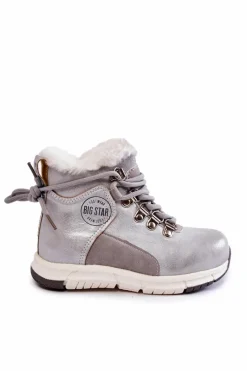 Dziewczęce></noscript>Big Star Shoes Dziecięce Ocieplane Botki Na Suwak Big Star KK374178 Srebrne Srebrny