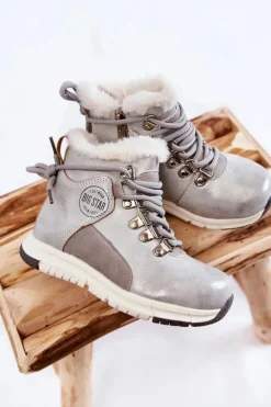 Dziewczęce></noscript>Big Star Shoes Dziecięce Ocieplane Botki Na Suwak Big Star KK374178 Srebrne Srebrny