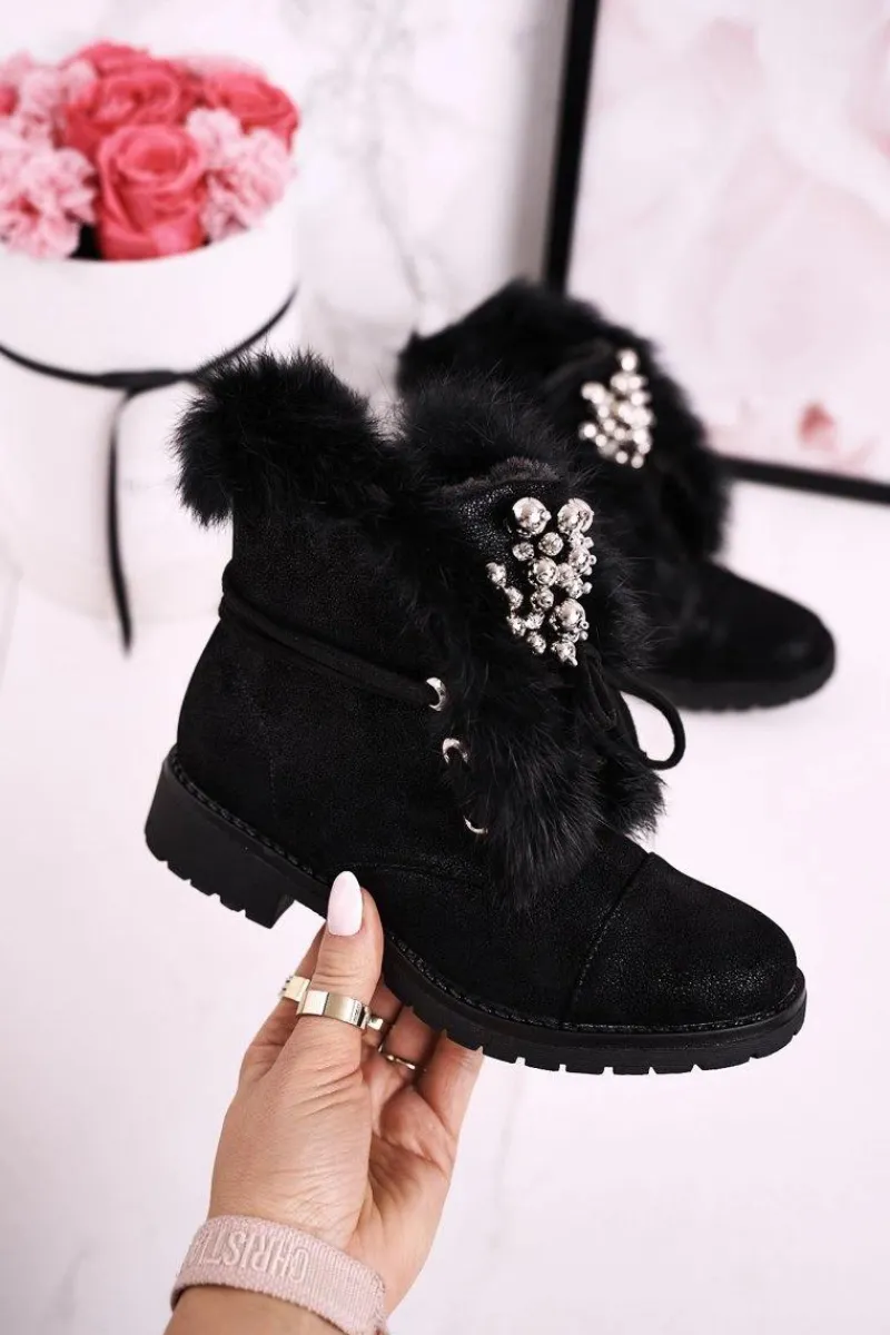 Sale Dziecięce Ocieplane Botki Z Futerkiem Nubuk Czarne Ella Dzieci Dziewczęce