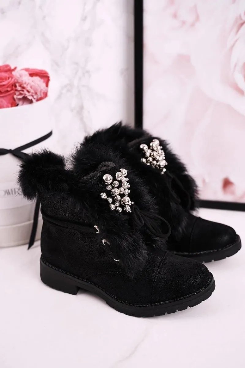Sale Dziecięce Ocieplane Botki Z Futerkiem Nubuk Czarne Ella Dzieci Dziewczęce