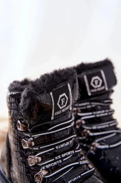 Outlet Dziecięce Ocieplane Futerkiem Botki Czarne Doreen Dzieci Dziewczęce