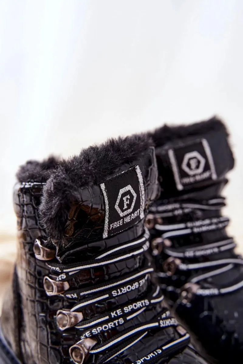 Outlet Dziecięce Ocieplane Futerkiem Botki Czarne Doreen Dzieci Dziewczęce