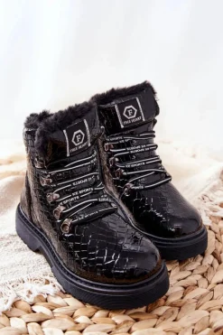 Outlet Dziecięce Ocieplane Futerkiem Botki Czarne Doreen Dzieci Dziewczęce