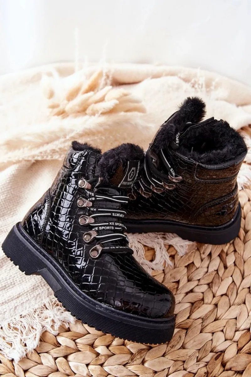 Outlet Dziecięce Ocieplane Futerkiem Botki Czarne Doreen Dzieci Dziewczęce