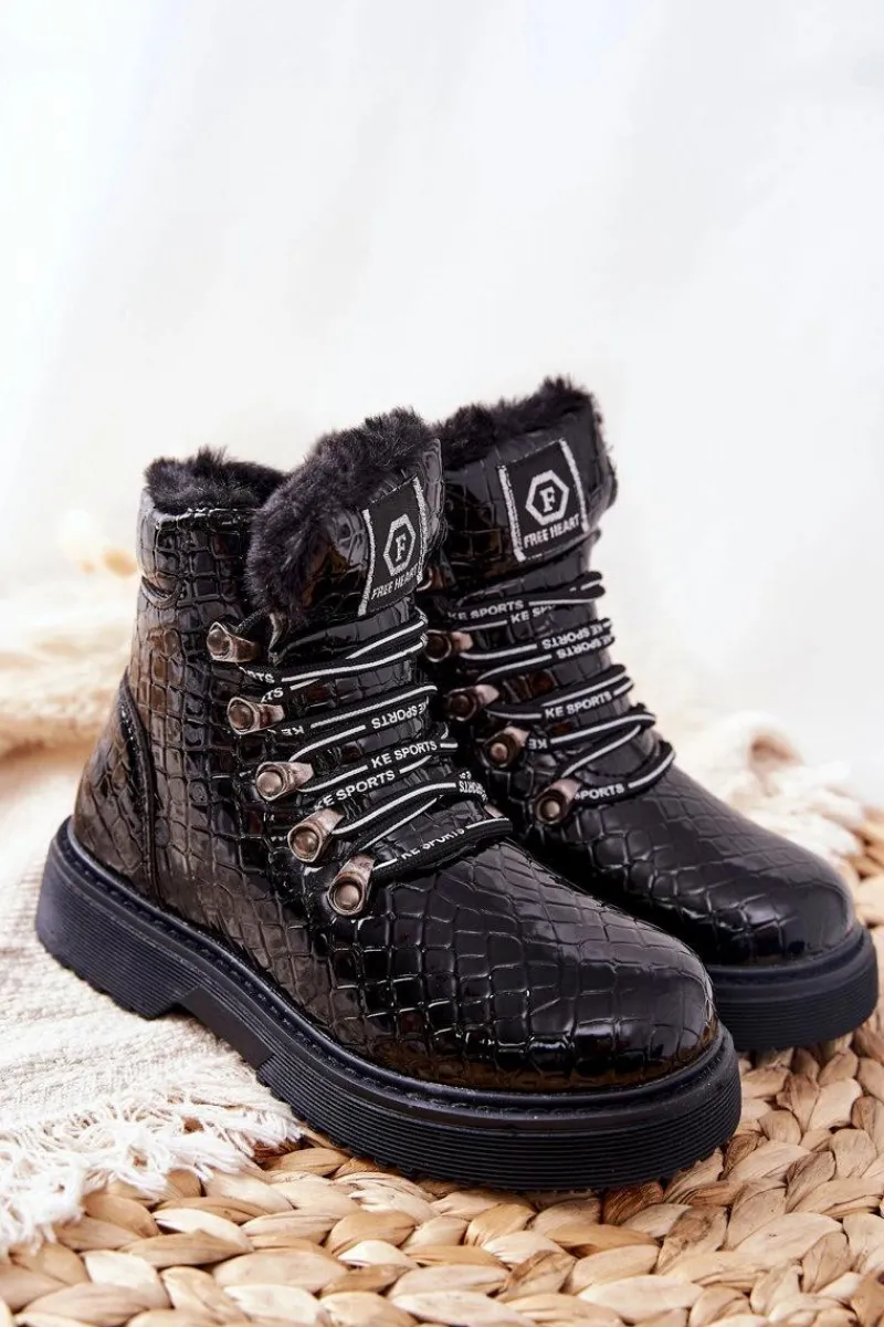 Outlet Dziecięce Ocieplane Futerkiem Botki Czarne Doreen Dzieci Dziewczęce