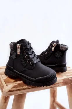 Sale Dziecięce Ocieplane Futerkiem Botki Trapery Czarne Hopper Dzieci Chłopięce|Dziewczęce