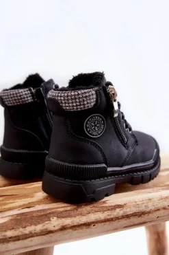 Sale Dziecięce Ocieplane Futerkiem Botki Trapery Czarne Hopper Dzieci Chłopięce|Dziewczęce