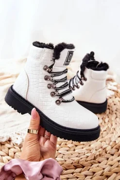 New Dziecięce Ocieplane Futerkiem Botki Białe Doreen Dzieci Dziewczęce