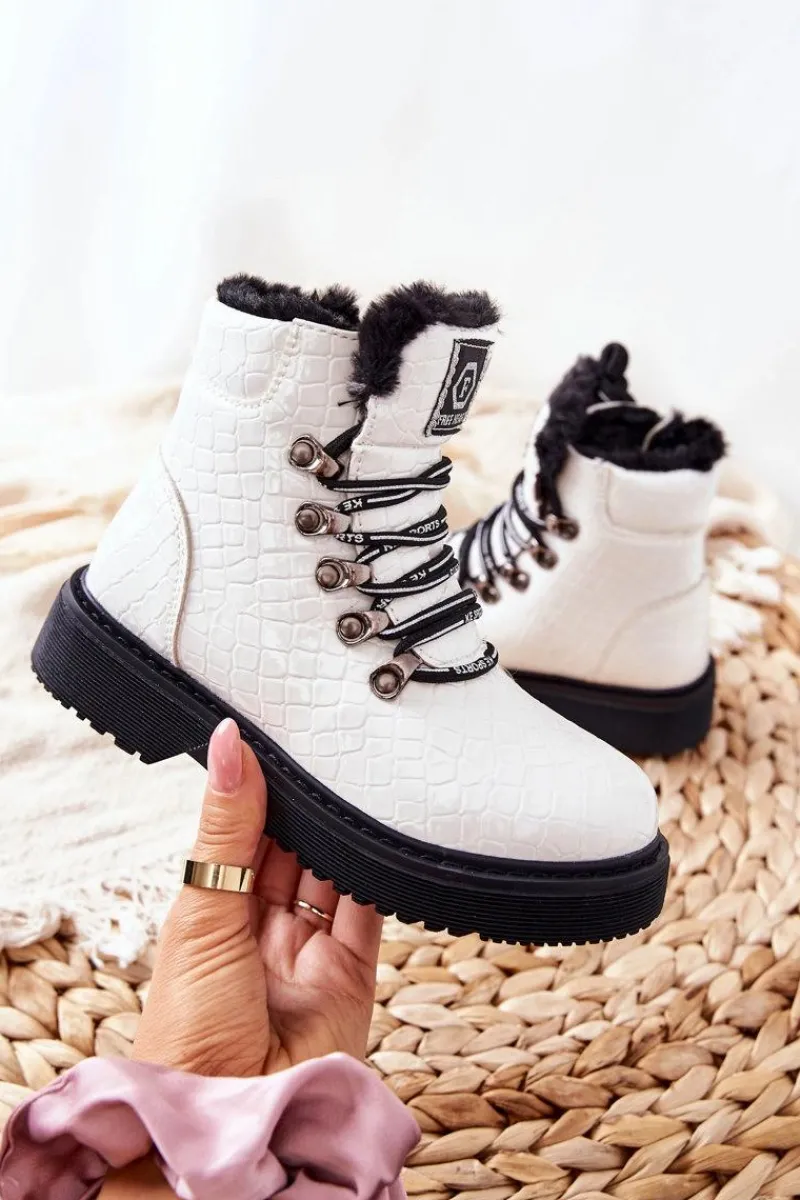 New Dziecięce Ocieplane Futerkiem Botki Białe Doreen Dzieci Dziewczęce