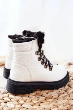 New Dziecięce Ocieplane Futerkiem Botki Białe Doreen Dzieci Dziewczęce