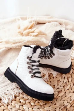 New Dziecięce Ocieplane Futerkiem Botki Białe Doreen Dzieci Dziewczęce