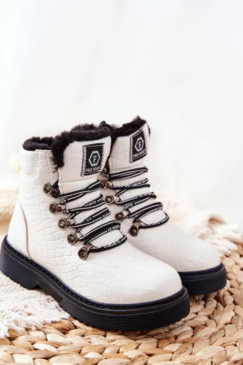 New Dziecięce Ocieplane Futerkiem Botki Białe Doreen Dzieci Dziewczęce