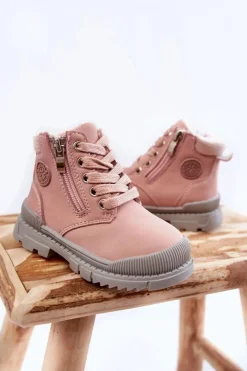 Dziewczęce></noscript>Evento Dziecięce Ocieplane Futerkiem Botki Trapery Różowe Hopper