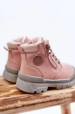 Dziewczęce></noscript>Evento Dziecięce Ocieplane Futerkiem Botki Trapery Różowe Hopper