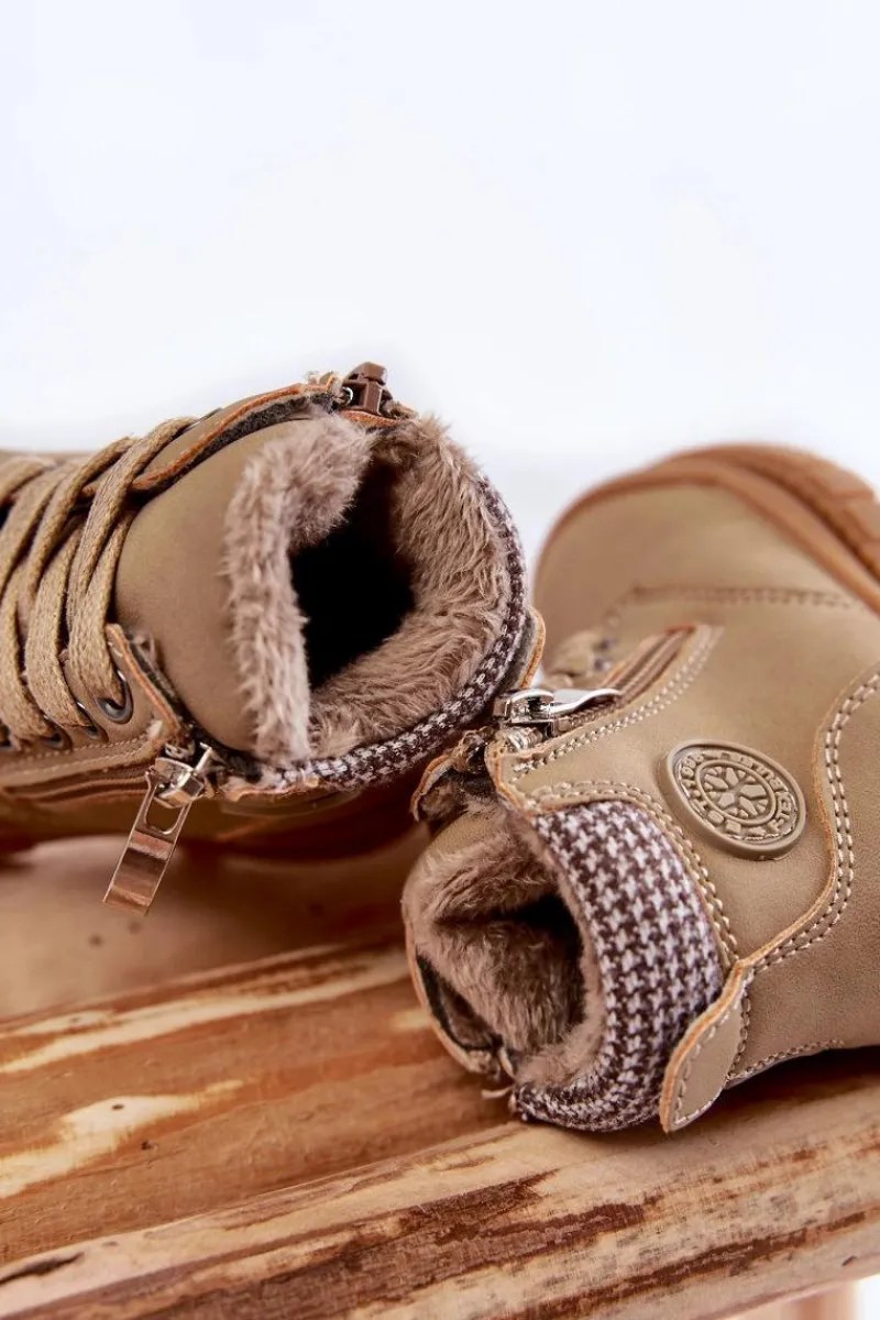 New Evento Dziecięce Ocieplane Futerkiem Botki Trapery Beżowe Hopper