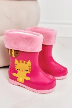 Discount Boto Dziecięce Ocieplane Kalosze Z Kotkiem Różowe