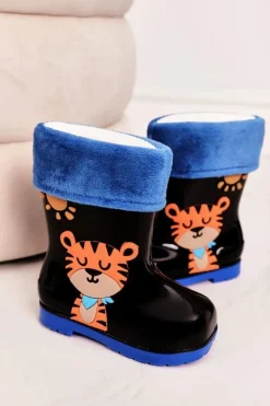 Outlet Dziecięce Ocieplane Kalosze Z Tygryskiem Czarne Dzieci Chłopięce