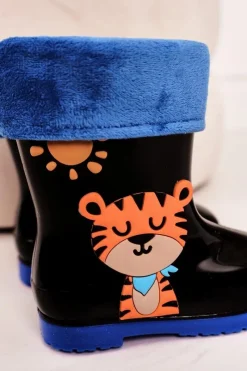Outlet Dziecięce Ocieplane Kalosze Z Tygryskiem Czarne Dzieci Chłopięce