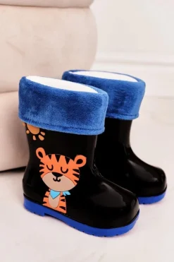 Outlet Dziecięce Ocieplane Kalosze Z Tygryskiem Czarne Dzieci Chłopięce