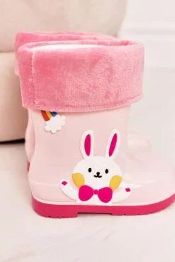 Dziewczęce>Boto Dziecięce Ocieplane Kalosze Z Króliczkiem Różowe