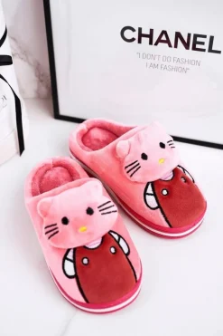 New Dziecięce Ocieplane Klapki Papcie Różowe Kitty Dzieci Dziewczęce