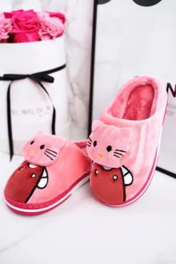 New Dziecięce Ocieplane Klapki Papcie Różowe Kitty Dzieci Dziewczęce