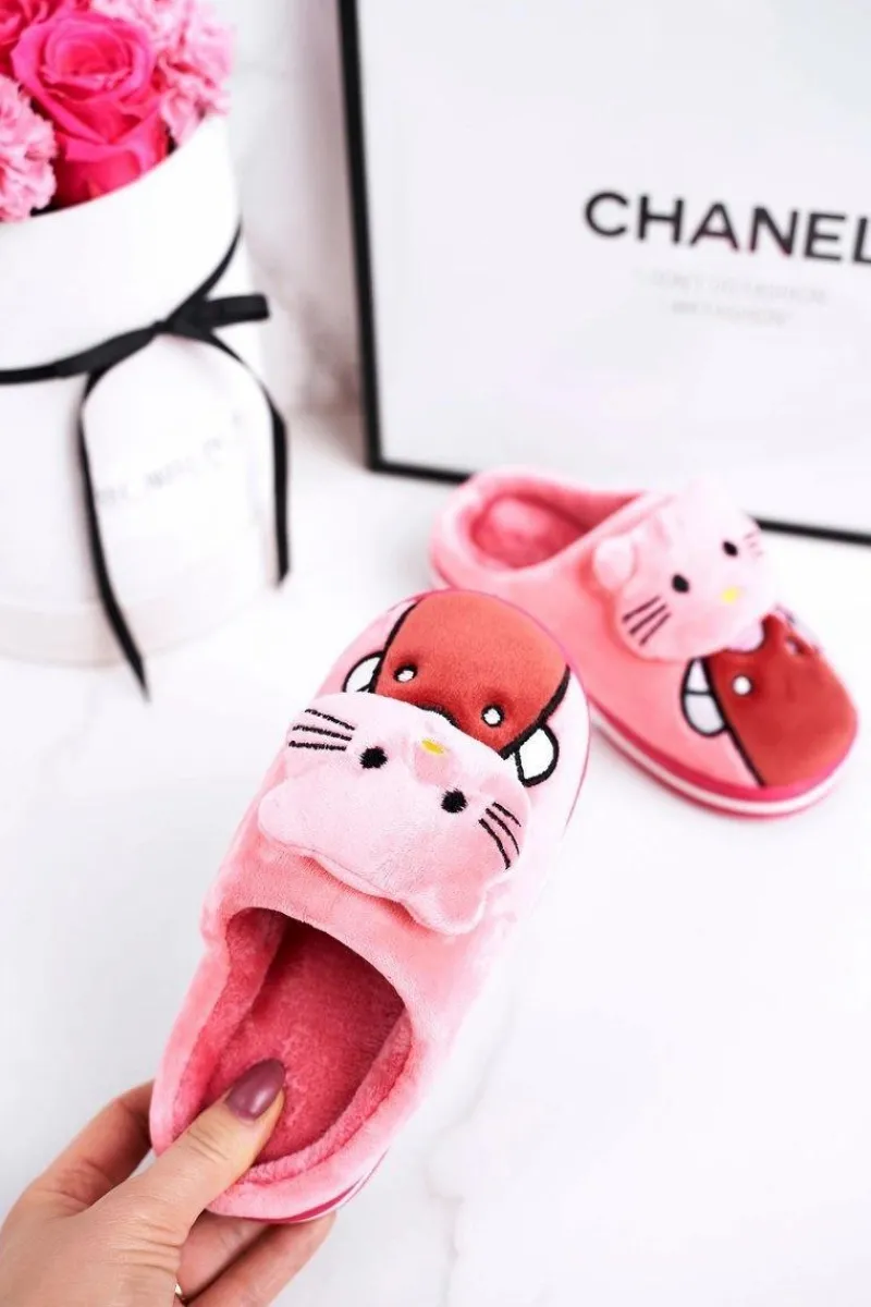 New Dziecięce Ocieplane Klapki Papcie Różowe Kitty Dzieci Dziewczęce
