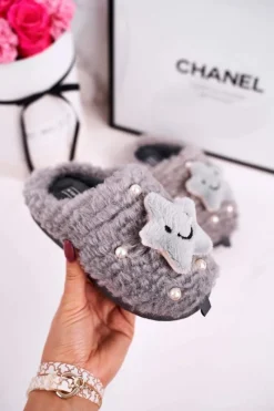 Best Boto Dziecięce Ocieplane Klapki Papcie Szare Little Star