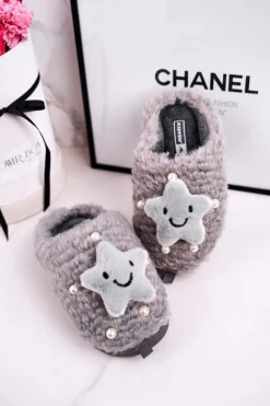 Best Boto Dziecięce Ocieplane Klapki Papcie Szare Little Star