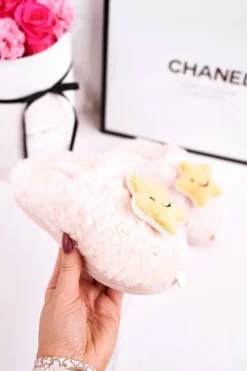 Dziewczęce>Boto Dziecięce Ocieplane Klapki Papcie Beżowe Little Star