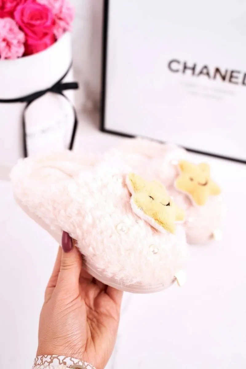 Dziewczęce>Boto Dziecięce Ocieplane Klapki Papcie Beżowe Little Star