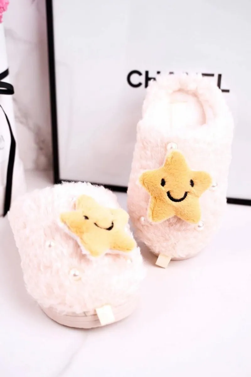 Dziewczęce>Boto Dziecięce Ocieplane Klapki Papcie Beżowe Little Star