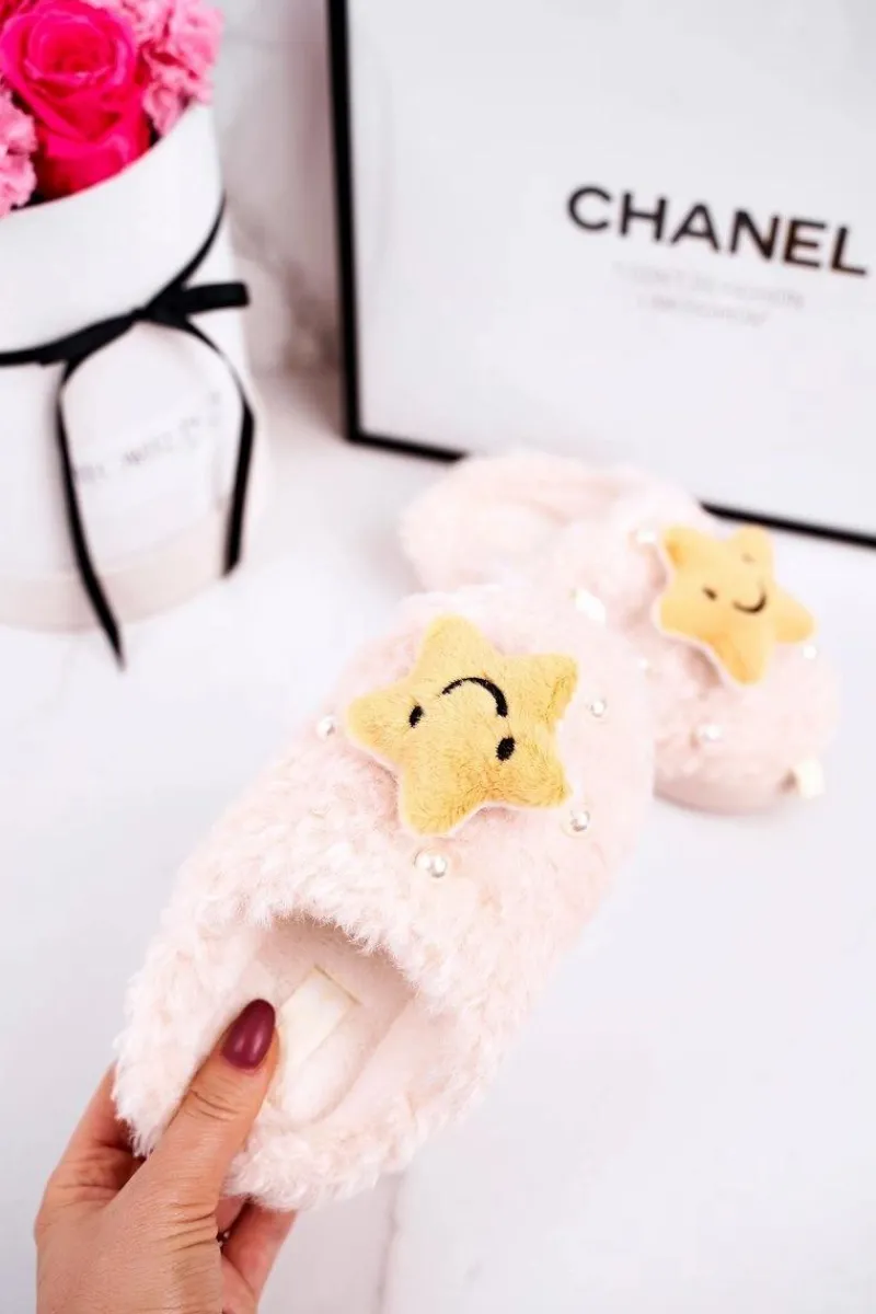 Dziewczęce>Boto Dziecięce Ocieplane Klapki Papcie Beżowe Little Star