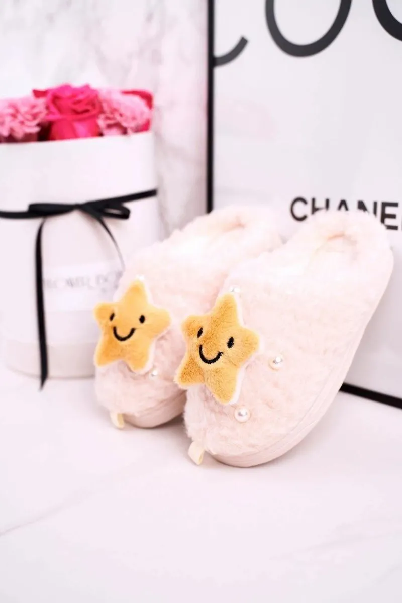 Dziewczęce>Boto Dziecięce Ocieplane Klapki Papcie Beżowe Little Star