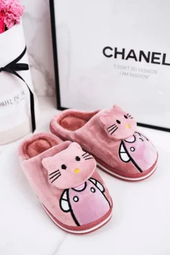 Hot Boto Dziecięce Ocieplane Klapki Papcie Pudrowy Róż Kitty