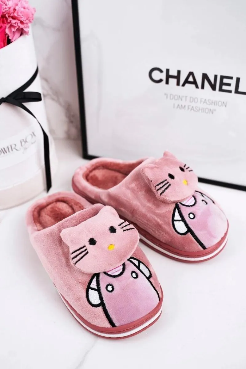 Hot Boto Dziecięce Ocieplane Klapki Papcie Pudrowy Róż Kitty