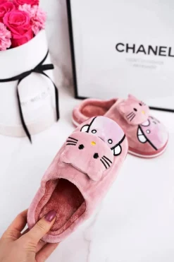Hot Boto Dziecięce Ocieplane Klapki Papcie Pudrowy Róż Kitty