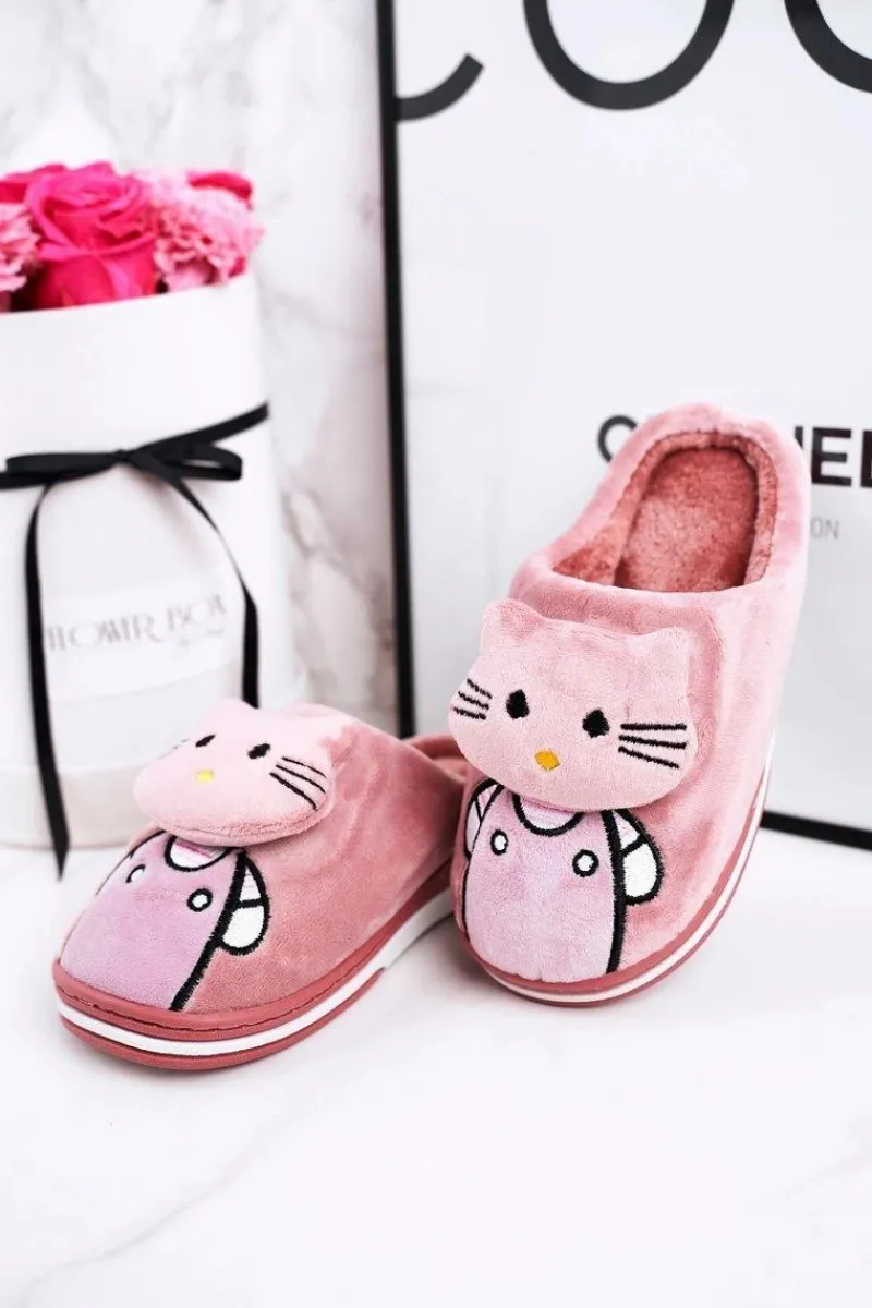 Hot Boto Dziecięce Ocieplane Klapki Papcie Pudrowy Róż Kitty