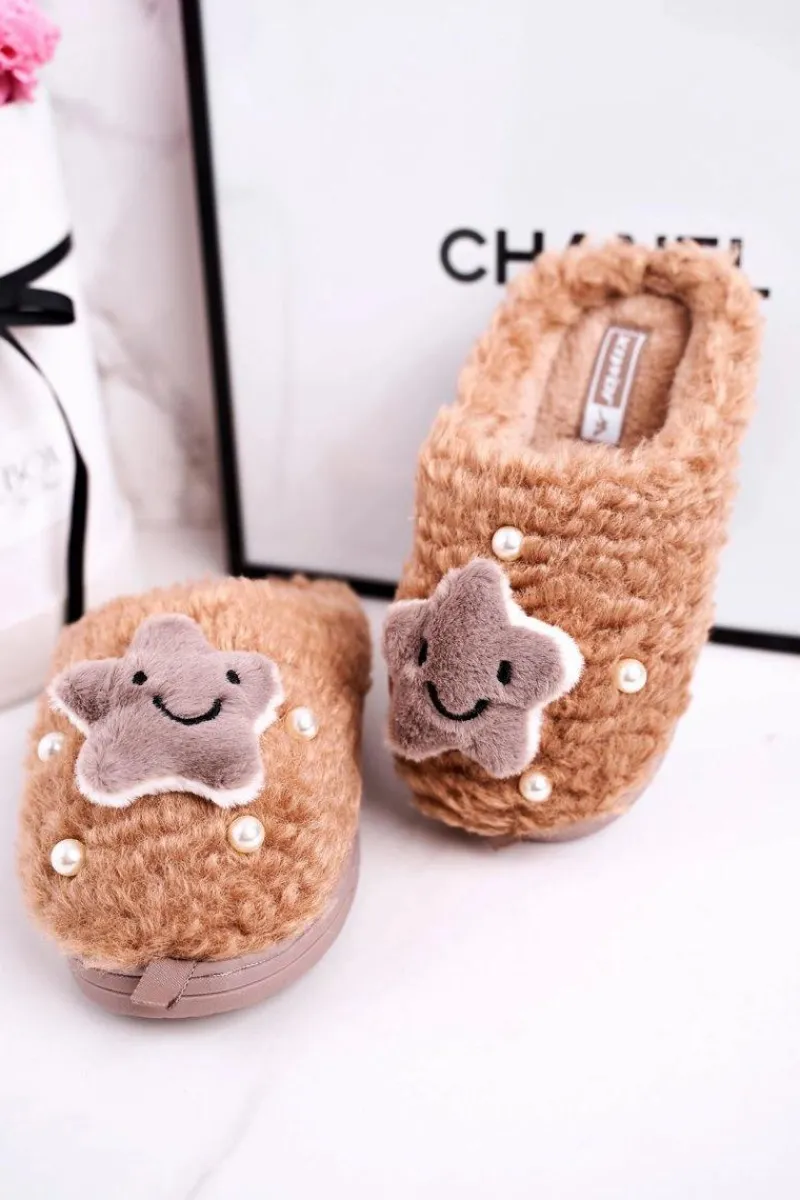 Outlet Boto Dziecięce Ocieplane Klapki Papcie Brązowe Little Star