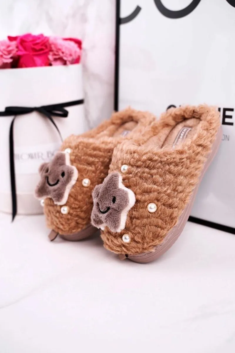 Outlet Boto Dziecięce Ocieplane Klapki Papcie Brązowe Little Star